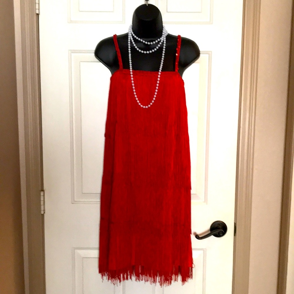 Vintage red hand sewn Flapper dress costume.